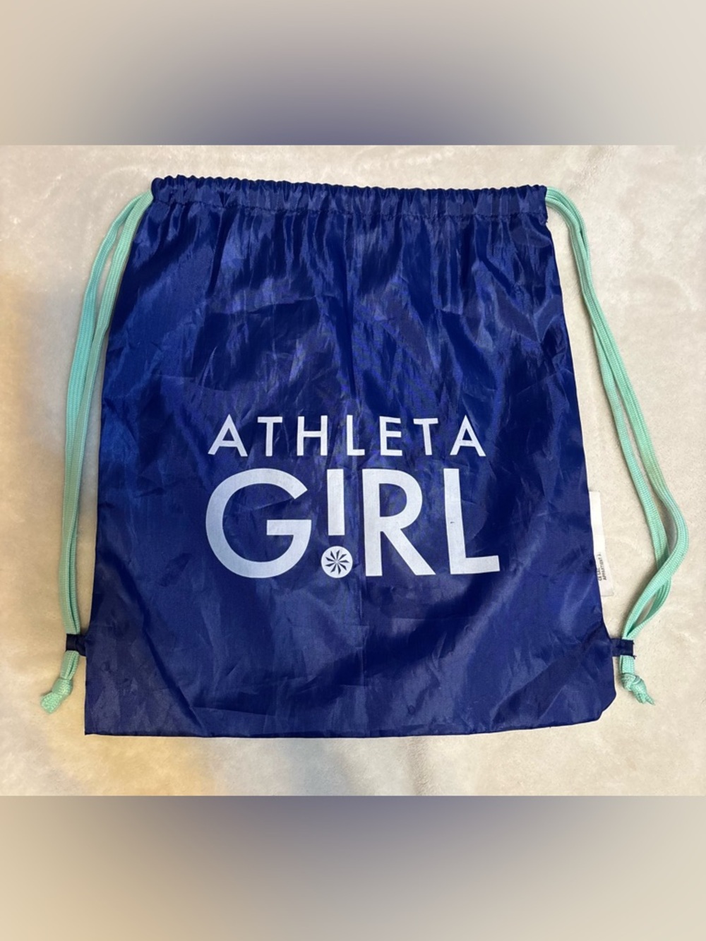 Athleta Girl Navy Blue Drawstring Bag with Mint Cords